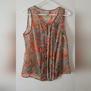 Banana Republic Orange Gray Sleeveless Pleated Blouse